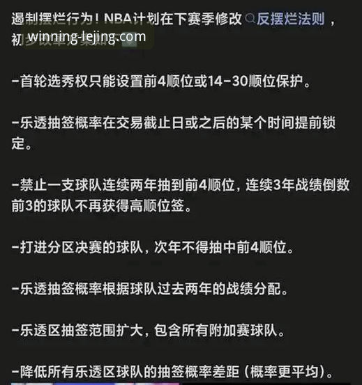 乐竞体育APP安卓安装包 NBA反摆烂新政详解与乐竞体育APP观赛体验